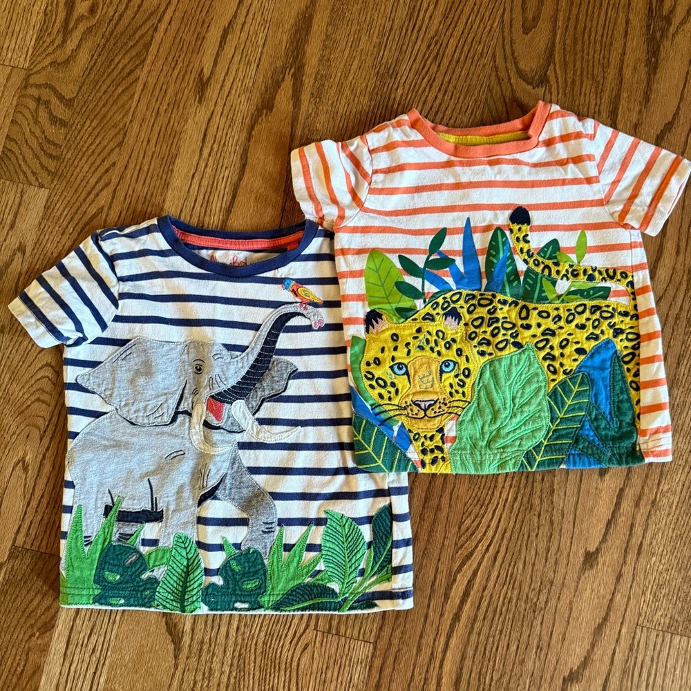Mini Boden Appliqué Animal Stripe Toddler T-Shirts Elephant Leopard